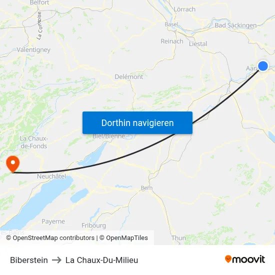 Biberstein to La Chaux-Du-Milieu map