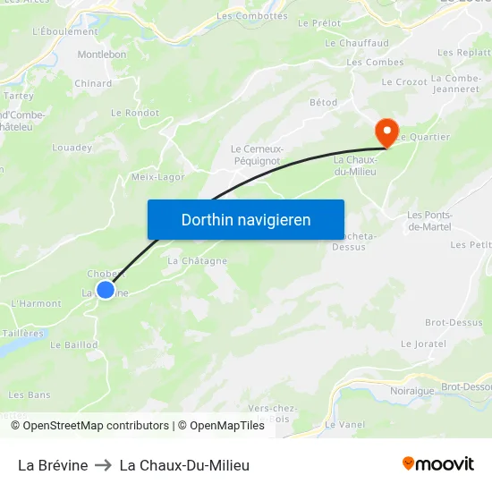 La Brévine to La Chaux-Du-Milieu map