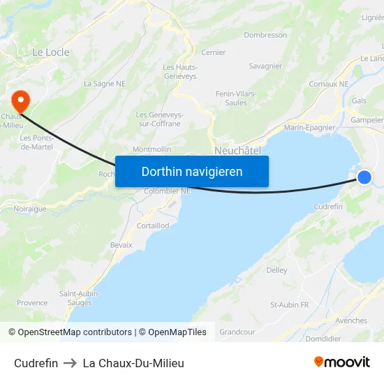 Cudrefin to La Chaux-Du-Milieu map