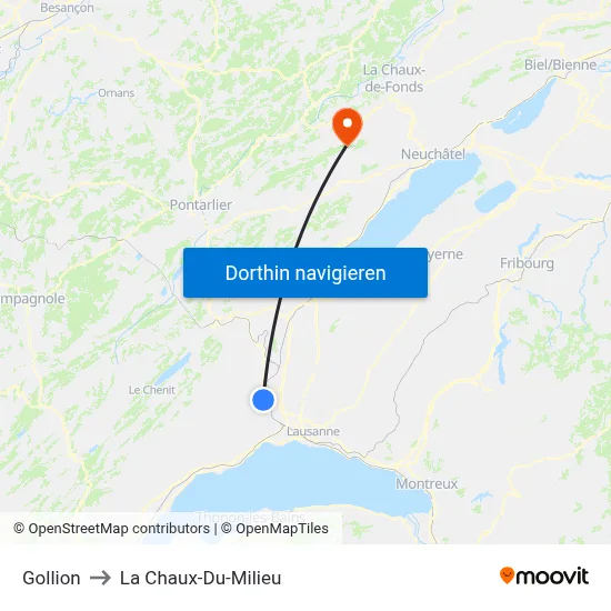 Gollion to La Chaux-Du-Milieu map
