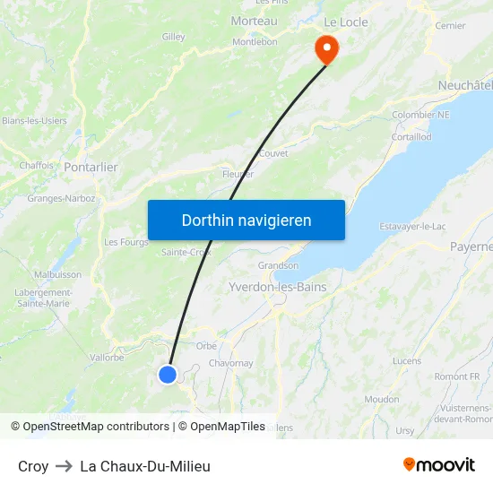 Croy to La Chaux-Du-Milieu map