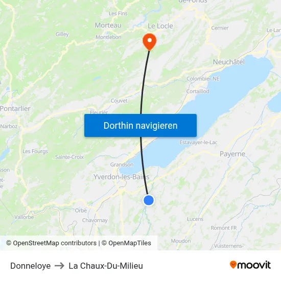 Donneloye to La Chaux-Du-Milieu map