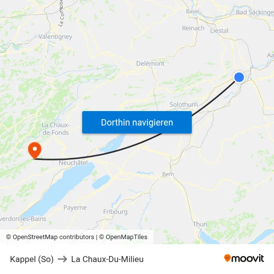 Kappel (So) to La Chaux-Du-Milieu map