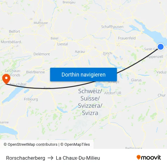 Rorschacherberg to La Chaux-Du-Milieu map