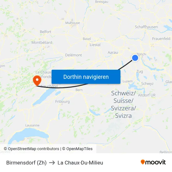 Birmensdorf (Zh) to La Chaux-Du-Milieu map