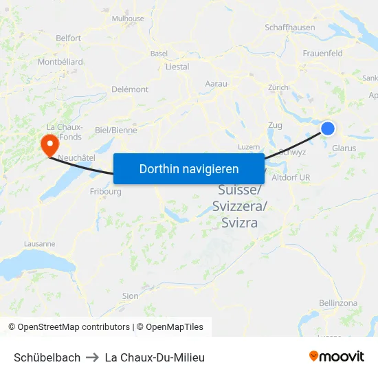 Schübelbach to La Chaux-Du-Milieu map