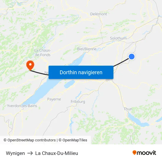Wynigen to La Chaux-Du-Milieu map
