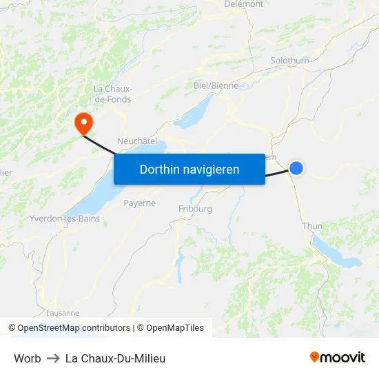Worb to La Chaux-Du-Milieu map