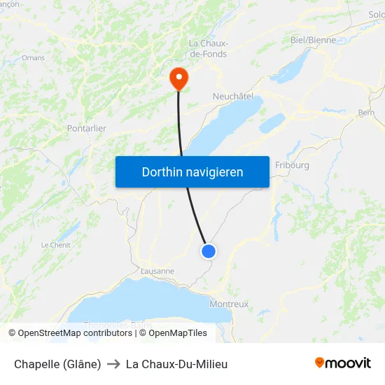 Chapelle (Glâne) to La Chaux-Du-Milieu map