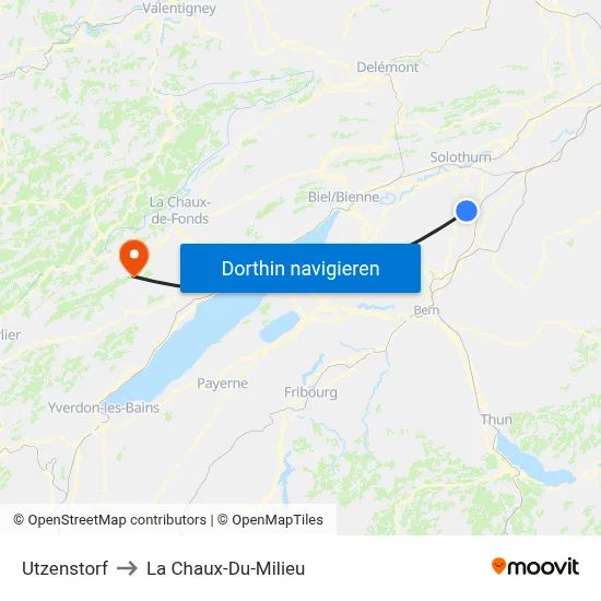 Utzenstorf to La Chaux-Du-Milieu map