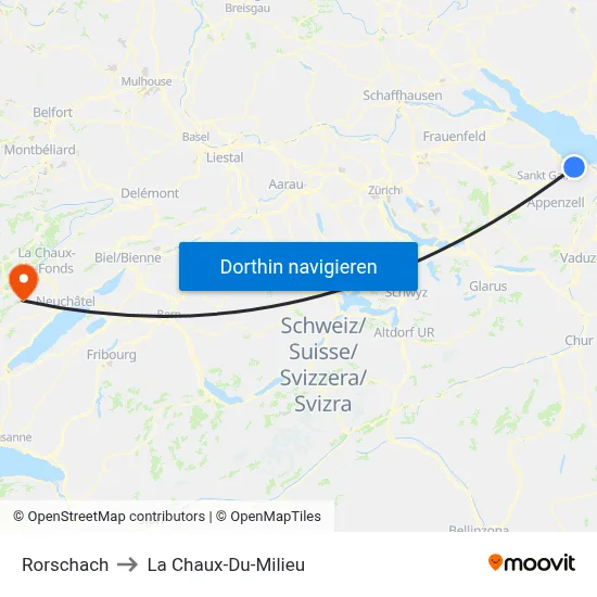 Rorschach to La Chaux-Du-Milieu map