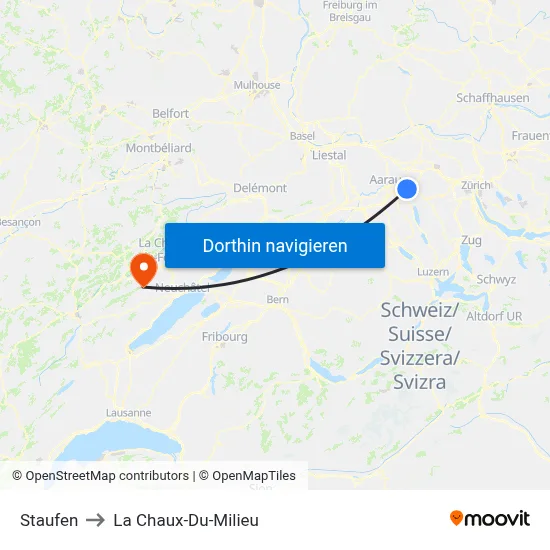 Staufen to La Chaux-Du-Milieu map