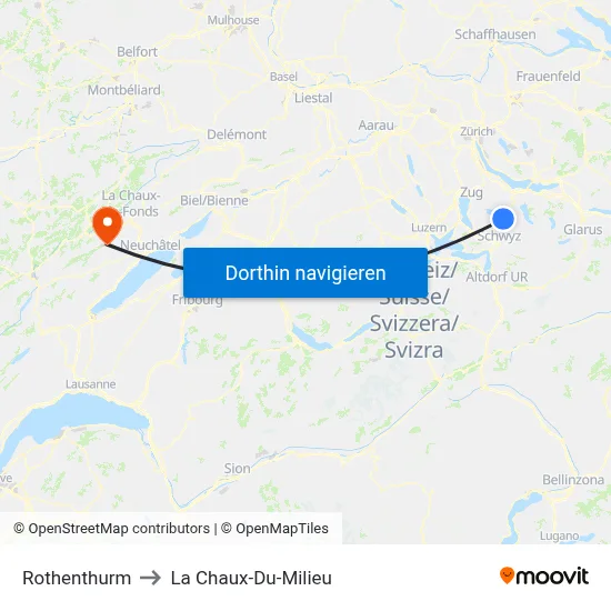 Rothenthurm to La Chaux-Du-Milieu map