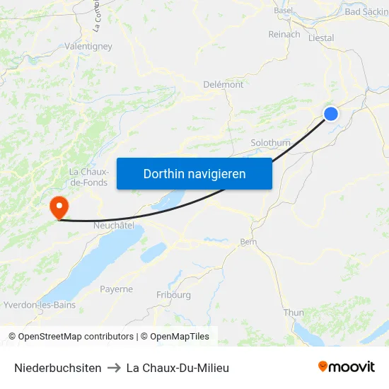 Niederbuchsiten to La Chaux-Du-Milieu map