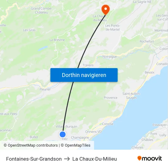 Fontaines-Sur-Grandson to La Chaux-Du-Milieu map
