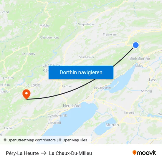 Péry-La Heutte to La Chaux-Du-Milieu map