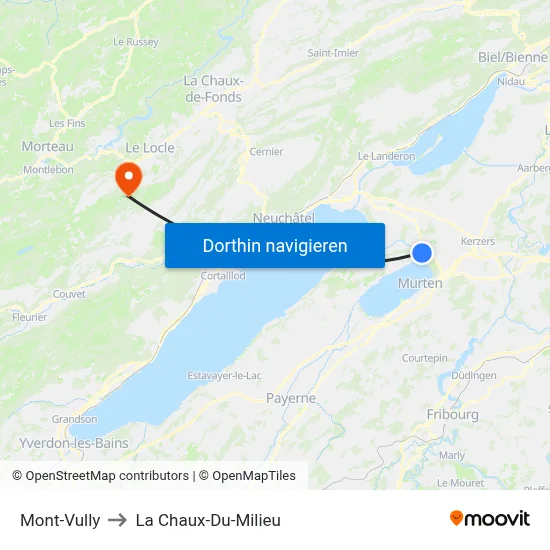 Mont-Vully to La Chaux-Du-Milieu map