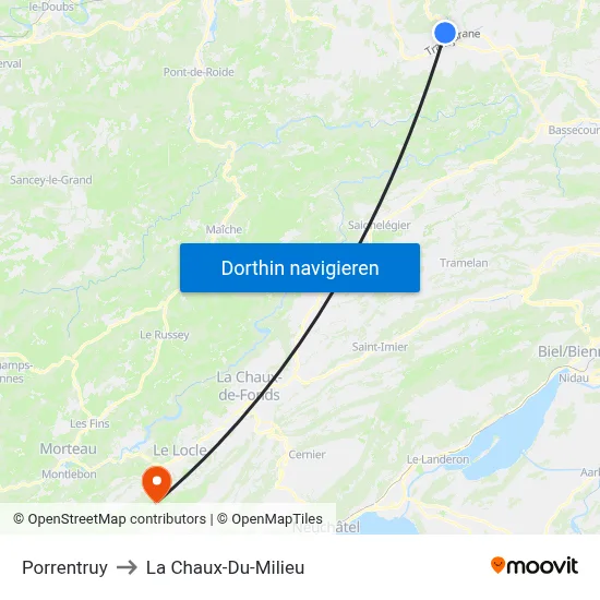 Porrentruy to La Chaux-Du-Milieu map