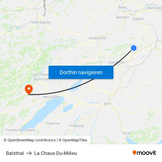 Balsthal to La Chaux-Du-Milieu map