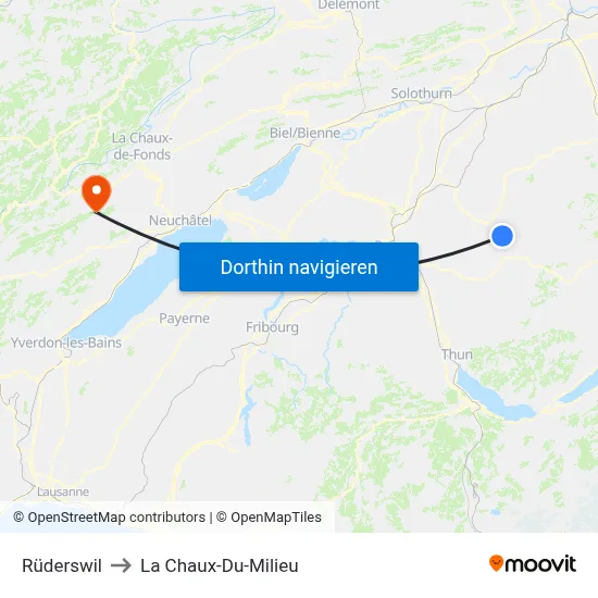 Rüderswil to La Chaux-Du-Milieu map