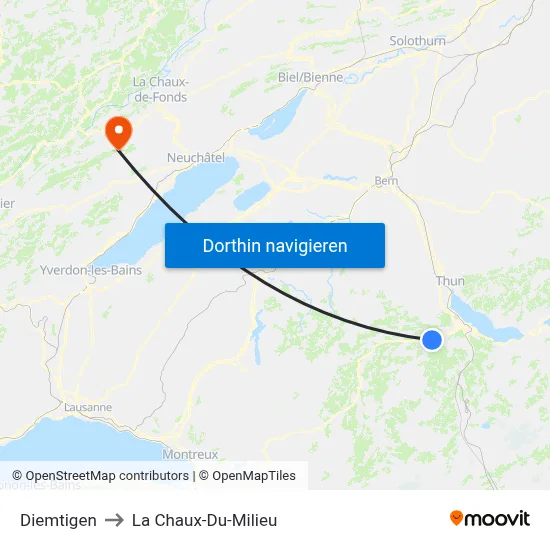 Diemtigen to La Chaux-Du-Milieu map