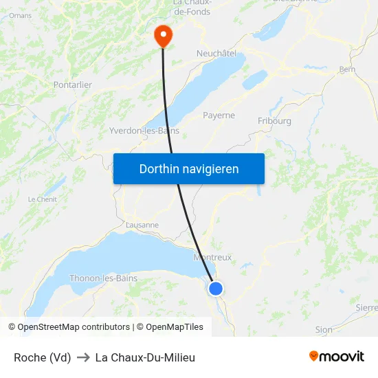 Roche (Vd) to La Chaux-Du-Milieu map