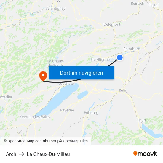 Arch to La Chaux-Du-Milieu map