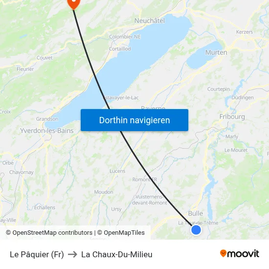 Le Pâquier (Fr) to La Chaux-Du-Milieu map