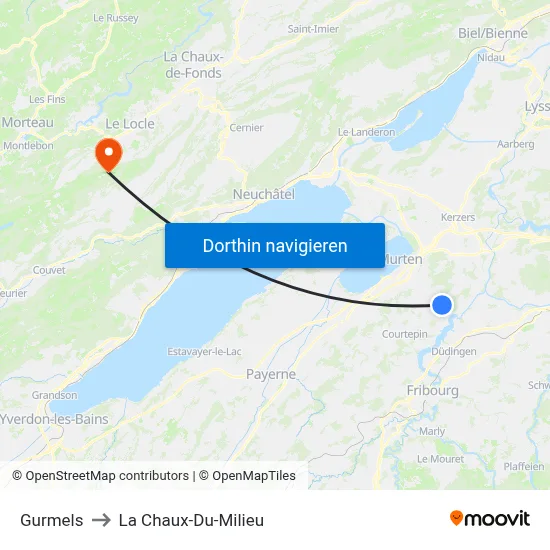 Gurmels to La Chaux-Du-Milieu map