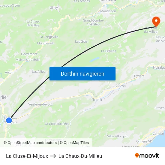 La Cluse-Et-Mijoux to La Chaux-Du-Milieu map