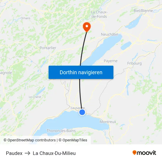 Paudex to La Chaux-Du-Milieu map