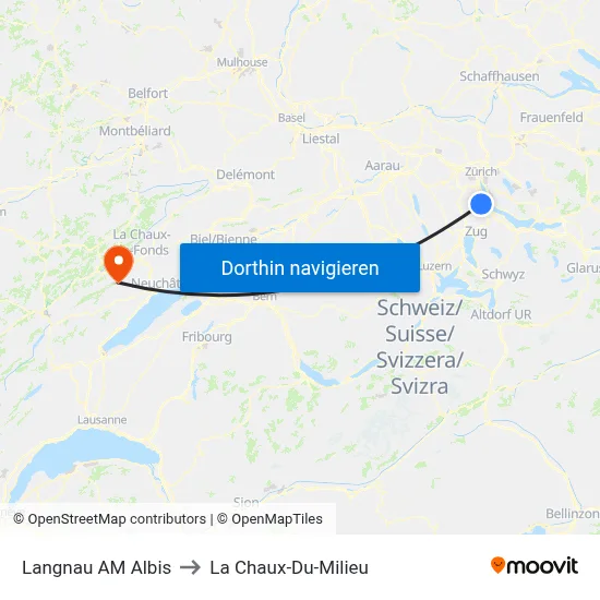 Langnau AM Albis to La Chaux-Du-Milieu map