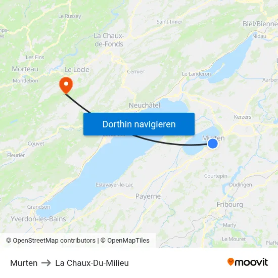 Murten to La Chaux-Du-Milieu map