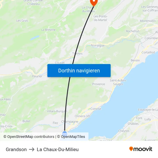 Grandson to La Chaux-Du-Milieu map