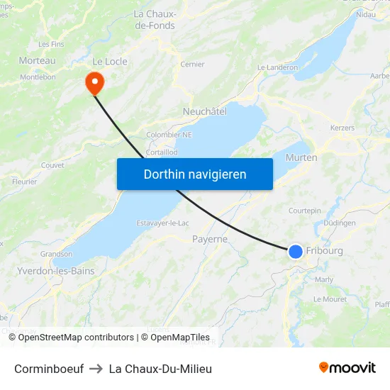 Corminboeuf to La Chaux-Du-Milieu map