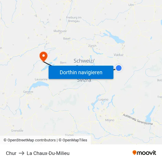 Chur to La Chaux-Du-Milieu map