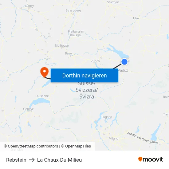 Rebstein to La Chaux-Du-Milieu map