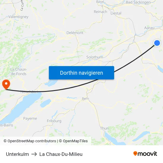Unterkulm to La Chaux-Du-Milieu map