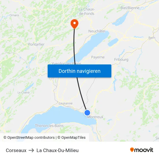Corseaux to La Chaux-Du-Milieu map