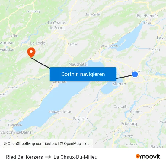 Ried Bei Kerzers to La Chaux-Du-Milieu map