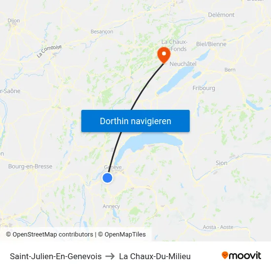 Saint-Julien-En-Genevois to La Chaux-Du-Milieu map