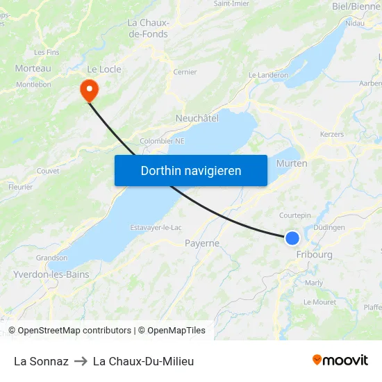 La Sonnaz to La Chaux-Du-Milieu map