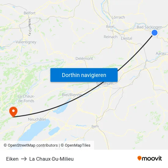 Eiken to La Chaux-Du-Milieu map