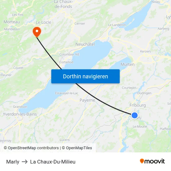 Marly to La Chaux-Du-Milieu map