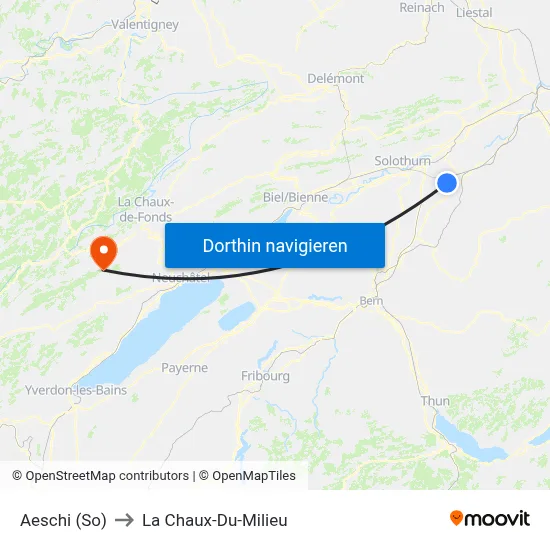 Aeschi (So) to La Chaux-Du-Milieu map