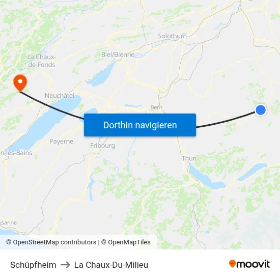 Schüpfheim to La Chaux-Du-Milieu map