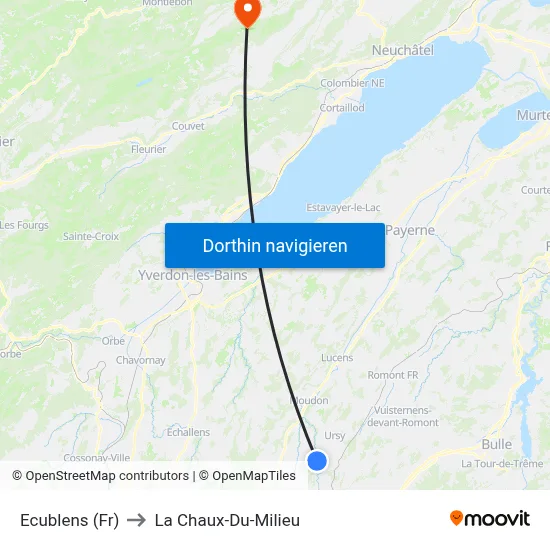 Ecublens (Fr) to La Chaux-Du-Milieu map