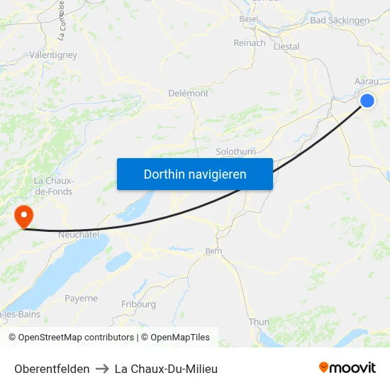 Oberentfelden to La Chaux-Du-Milieu map