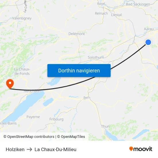 Holziken to La Chaux-Du-Milieu map