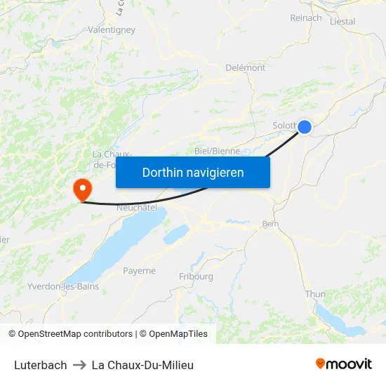 Luterbach to La Chaux-Du-Milieu map